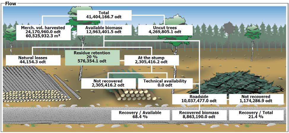 Figure 1. Recoverable biomass, Prince George TSA: 10-year harvest base case. 5.