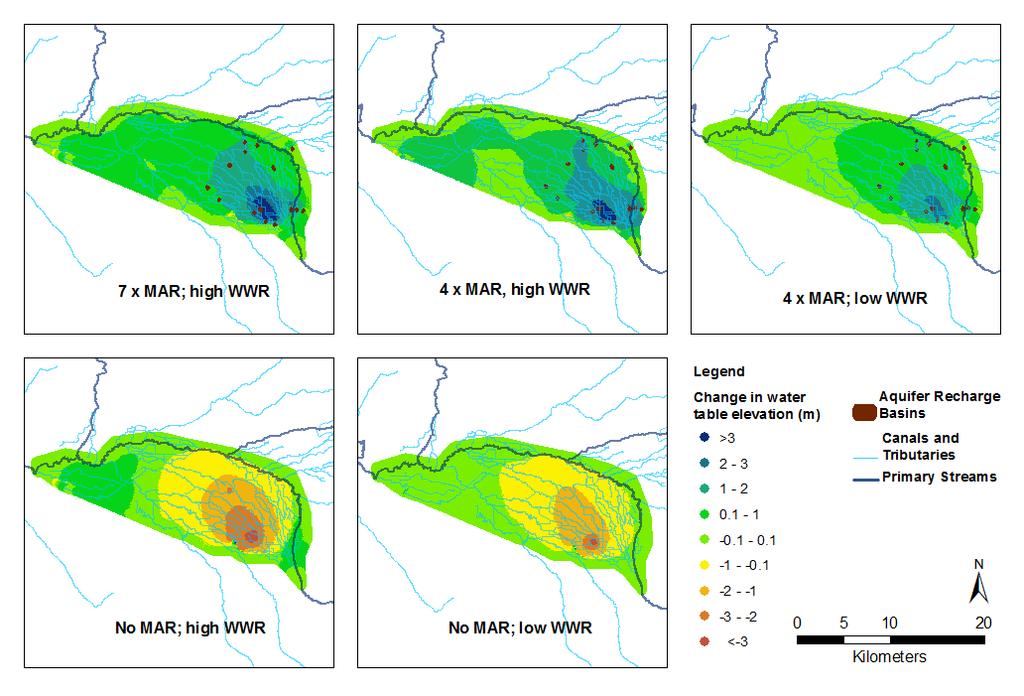 275 276 277 278 Fig. 6 The difference in groundwater head resulting from 10 year simulations under scenario conditions compared to continuing current management practices (Status Quo scenario).