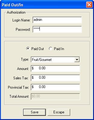 Managing the Cash Drawer 11 7 Table 11-2: Canadian Paid Out/In Window Settings (cont.