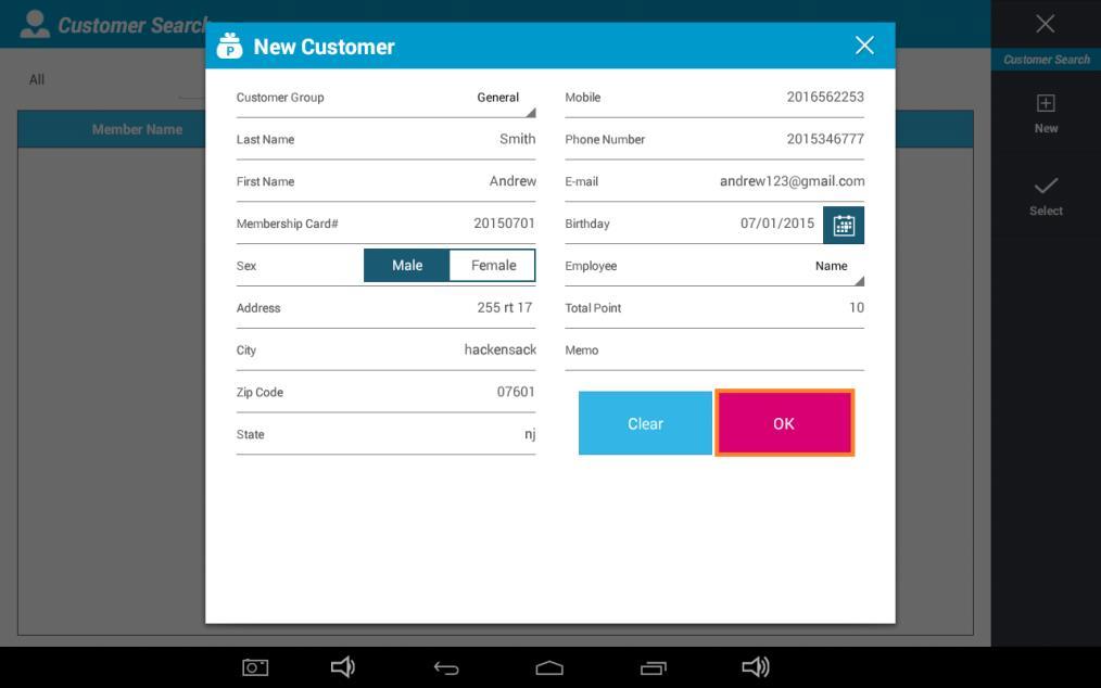 Input information of new customer into each