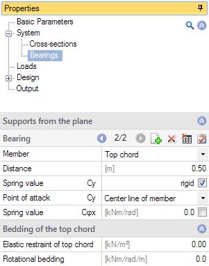 FWS+ Supports Supports out of plane Specify the supporting conditions of the different components (top chord, bottom chord, left edge, right edge).
