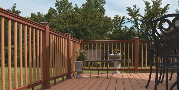 It is crafted through an extrusion process and features a contoured hand rail, universal top and bottom rail and patented balusters.