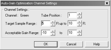 Confirming Gain Optimisation settings for the green channel.