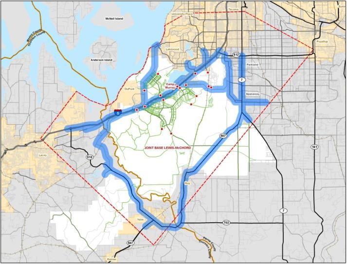 MAJOR CORRIDORS SURROUNDING INSTALLATION Served by State Highways, County and City Arterials Competes with Regional Demand System conditions expected to worsen significantly by 2030