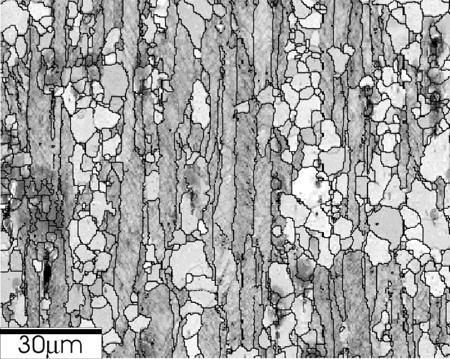 Pattern Quality map EBSD map of hot-deformed and partly recrystallized Al Mg alloy
