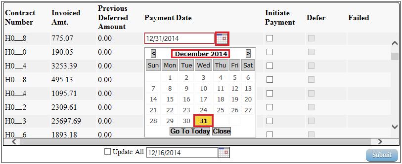4) On the Payments tab, review the Payments Initiation region for available invoice line items.