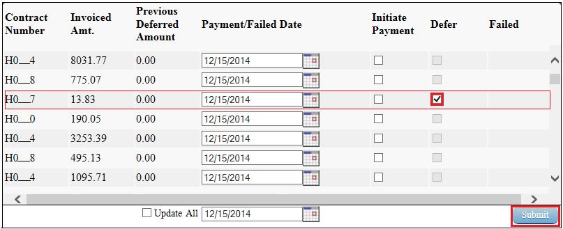 6) Populate the Defer check box with a check mark to select the invoice line item requiring deferral to the subsequent reporting period. In the following example, the invoice line item for $13.