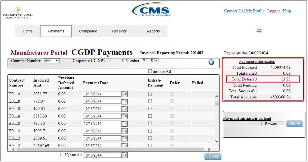 8) The following message will appear after the Submit button is selected: CGDP Portal DPP User Guide Note: Selecting the OK button to defer the invoice line item to the subsequent period creates an