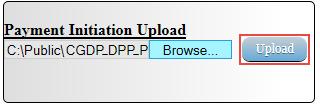 17) Select the Upload button to load the text file to the CGDP Portal DPP system. In the following example, the button selected is the Upload button.