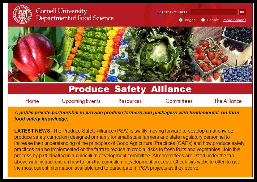 Produce Safety Alliance Executive Committee Participation on Working Groups for curriculum development is