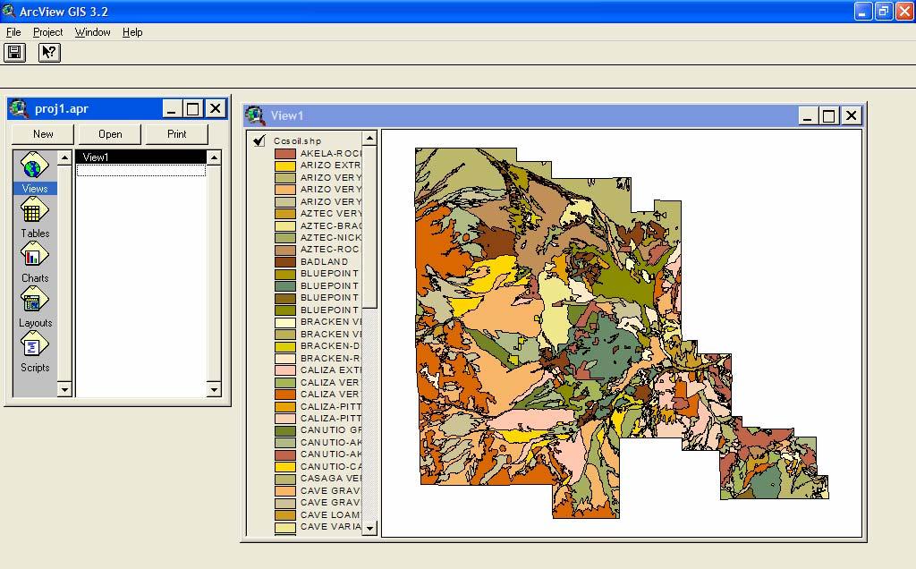 ArcView GIS Software to open data files and perform analysis ArcView Projects: