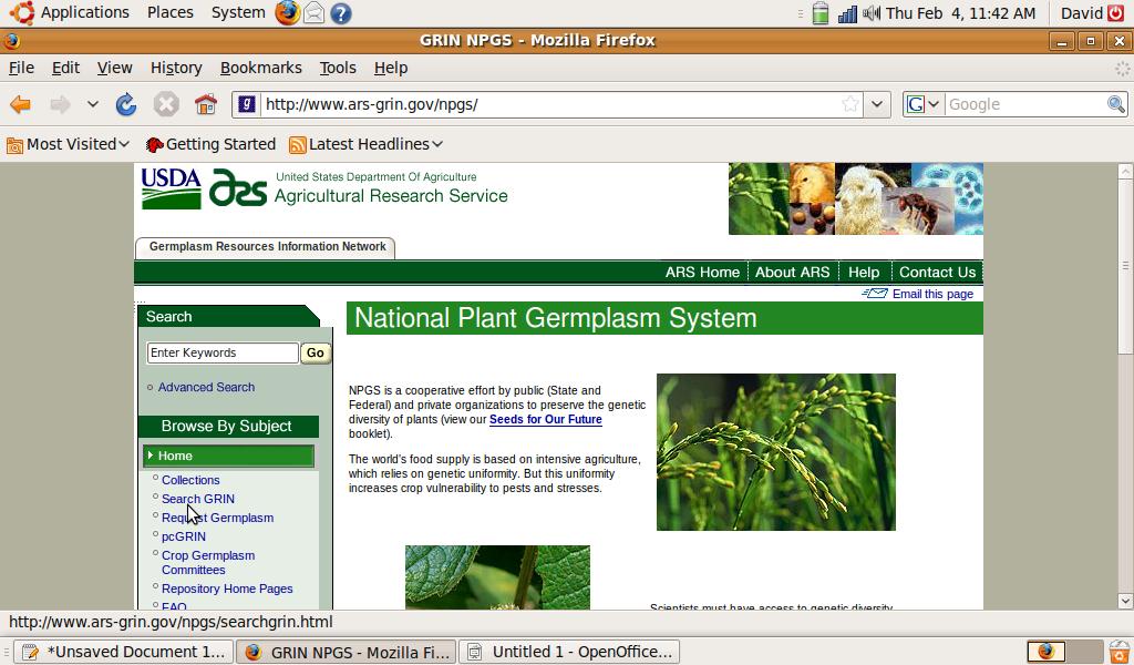 Figure 1. Homepage for the National Plant Germplasm System Germplasm Resources Information Network (GRIN) database (http://www.ars-grin.gov/npgs/). Populations.