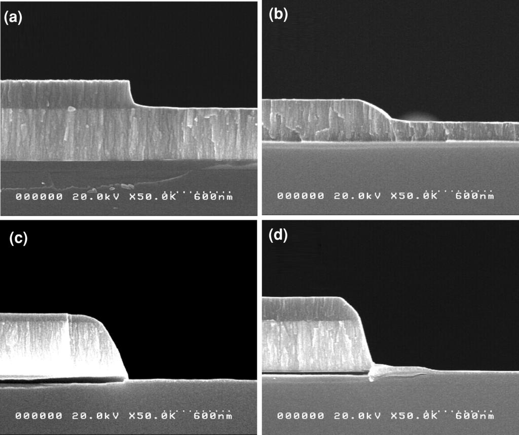 High Density Plasma Etching of IrRu Thin Films 173 Figure 4. Etch profiles of IrRu films etched at different O 2 concentrations in a O 2 /30% Cl 2 /Ar.