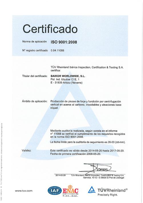 Quality certification ISO and PED Certification.