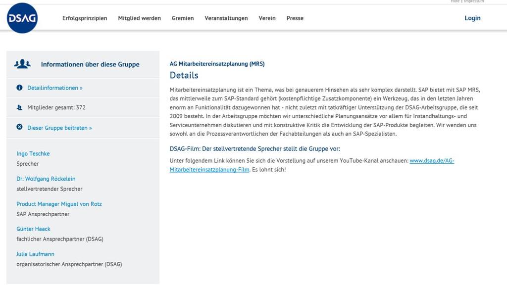 German-speaking User Group DSAG for SAP MRS https://www.dsag.