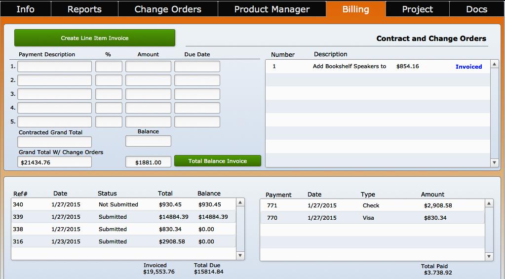 Invoicing ipoint lets you create invoices for sales orders directly from the Billing tab of the Sales Order Details screen.