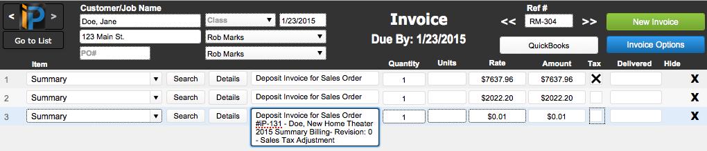 seen below). Here you can edit the invoice as needed or you can save, print, or email the invoice.