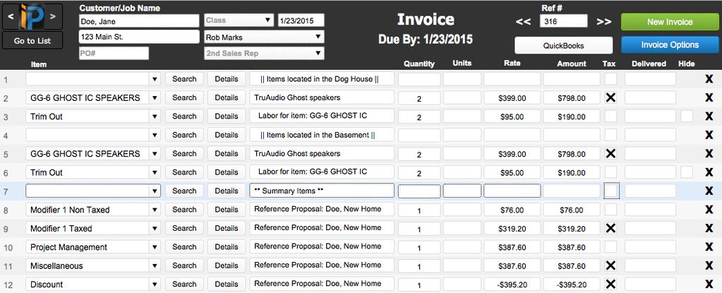 selected products, and the New Parts & Labor Invoice button will create an invoice for all costs for the selected products.