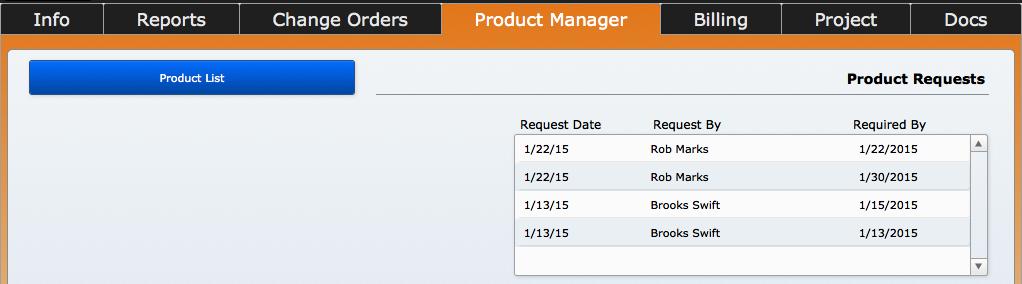 purchase order. To create new product requests, click on the Product List button.