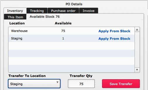 Single Product You can allocate stock from inventory for a single item by clicking on the product s Details button and going to the Inventory tab.
