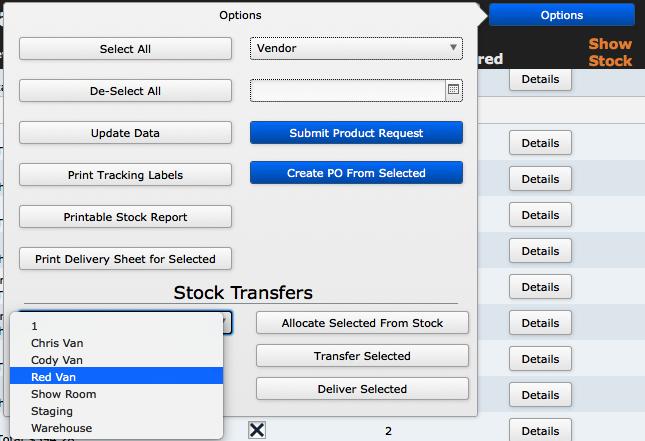 Transferring Product For product that you have in inventory, or for any product you ve received from your purchase orders, you can move them from location to location right from the Product Manager