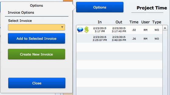 ! Through the Options menu you can also invoice for the time recorder.