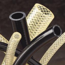 Urebrade Transparent & Black Braid Reinforced Polyurethane Hose Open mesh polyester braiding incorporated within the wall of flexible, etherbased polyurethane Transparent ether-based polyurethane is