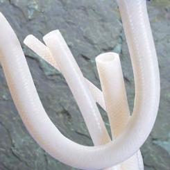 Silbrade Medical Medical Grade Braid Reinforced Silicone Hose Open mesh polyester braiding incorporated within the walls of silicone tubing Silicone elastomer meets USP Class VI and NSF-5