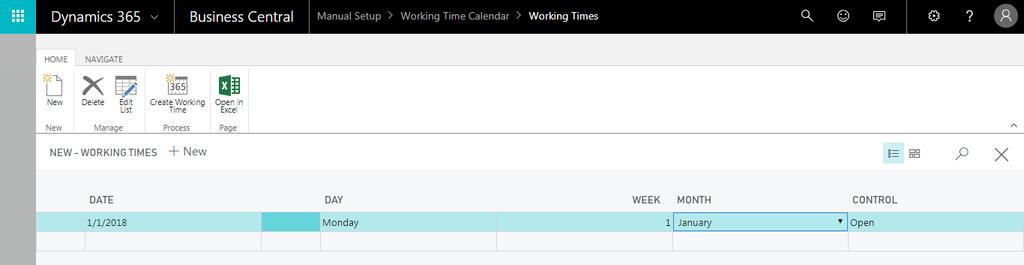 To navigate to working time calendar: Setup & Extensions Manual Setup Working Time Calendar Name: Name the working calendar Description: Short description of the working calendar Select Working Times