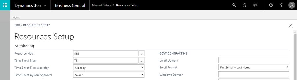 Resources Setup The resources setup page identifies global setup options for WTE and NAV to include: email domain selections, default WTE system settings, ADP import/export mapping tables, Rounding,