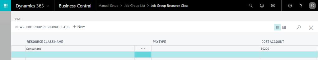 Job Group Resource Class The job group resource class setup table is used in conjunction with the job group and allows the user to override the g/l account based on a job group and the class code on