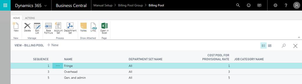 Setup equals cost pool: This is selected if the billing pool setup corresponds to the cost pool indirect calculation. This is an information field only.