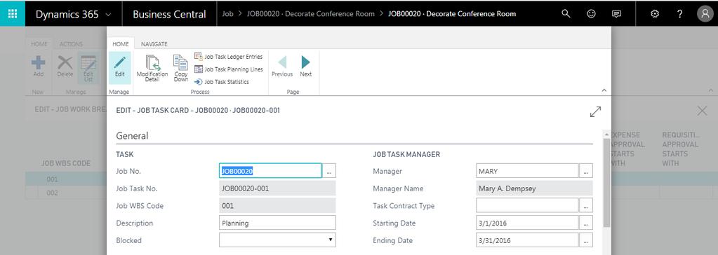 Select a line in the Work Breakdown Structure and select Task Detail in the ribbon. This will open the Job Task Card. The setups on the task card are used to calculate invoices, revenue, and labor.