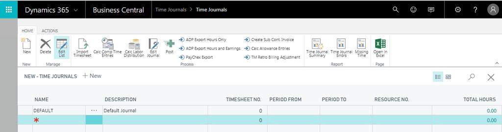 Time Journal The Time Journal is used to import employee timesheets and process labor into NAV.