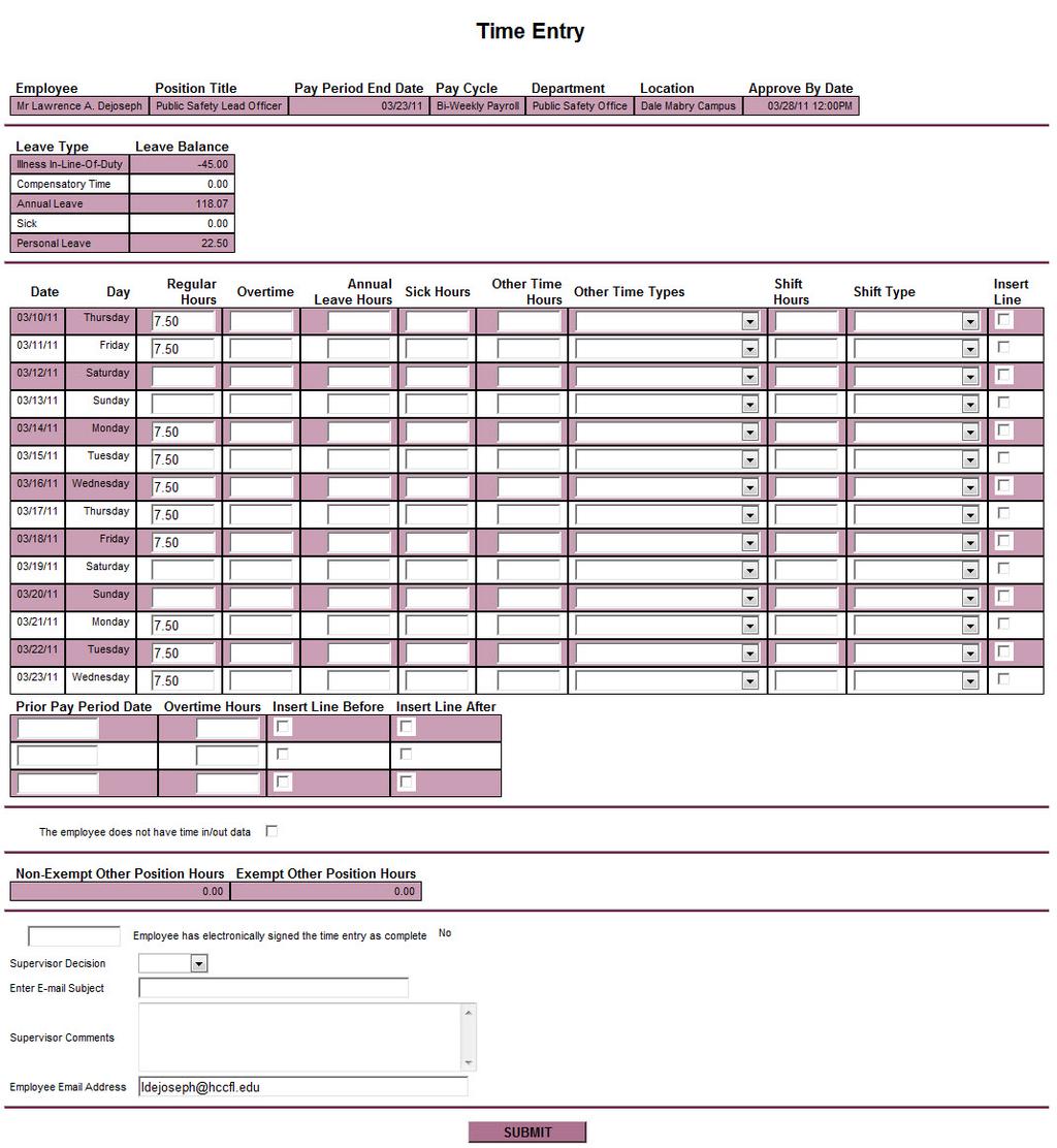 Time Entry Form