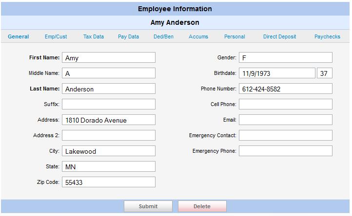 32 Enter Employee Information Use the Employee Information screen to add new employee records to the Payroll system or to edit existing employee records.