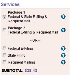 99 11. In the Services box, select from the e- filing offerings, and note the options selected next to each employee s name: d. State Filing includes only E-filing to the State.