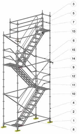 MODULAR SCAFFOLDING EXAMPLES OF ACCESS STEPS IN USE MODULAR SCAFFOLDING MEKA 48 WITH ZIGZAG ACCESS STEPS 1 m 2 m 7 m 2 m 1.3 m 2 m 3 m 1.- SCREW JACK base 0.