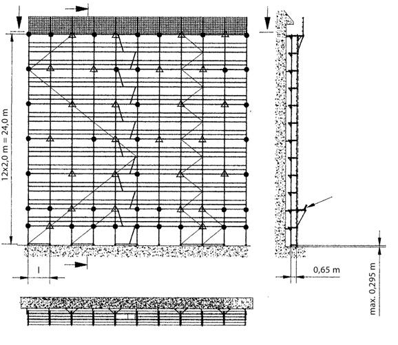 00 m Vertical diagonals: line of diagonals for 5 bays continuous or in tower form in every 5th bay; 2 additional diagonal fields up to the second lift for every 5 bays.
