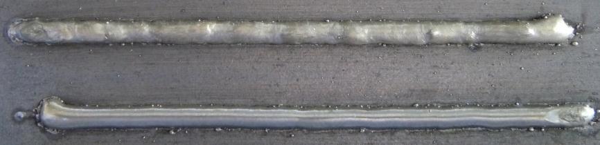 Fig. 13: Comparison of welding directions dragging (top) and pushing (bottom) direction Since the bi-directional welding