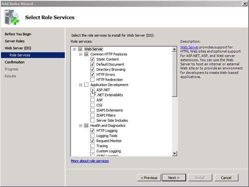 Select Next in the Web Server (IIS) information