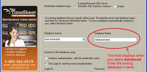 database: For an existing Oracle database: If you are using an Oracle