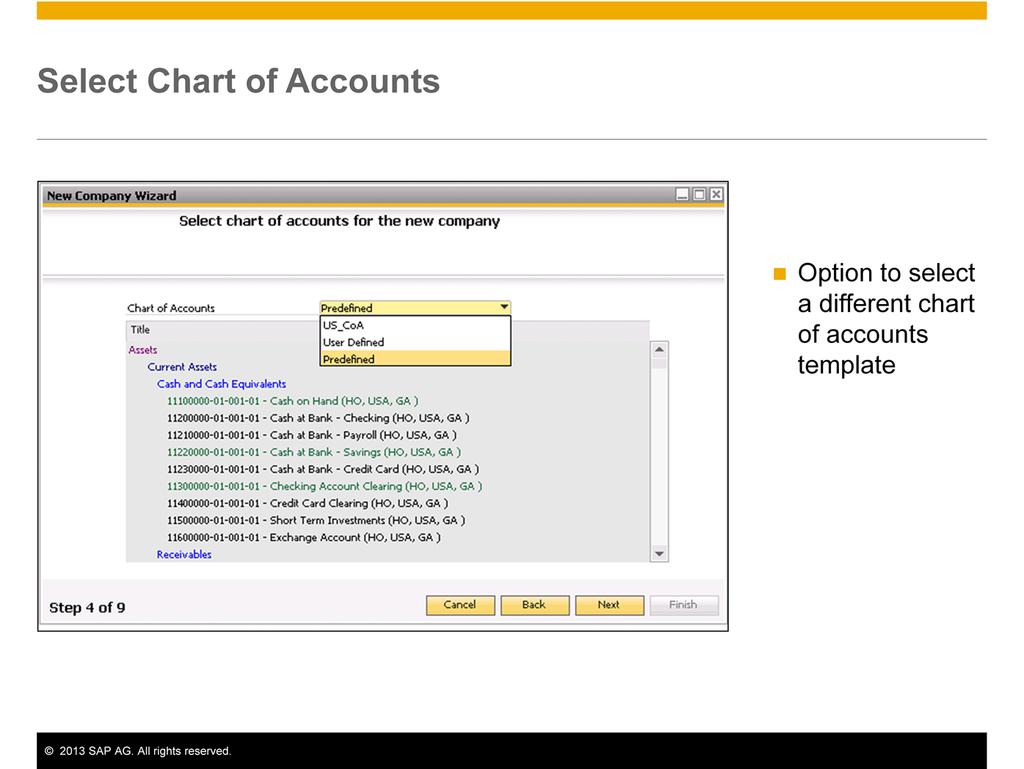 You can select a different chart of accounts from the one in the package.