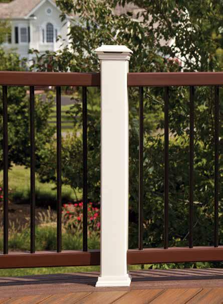 Transcend round aluminum balusters Transcend decking in Spiced Rum a b Trex post sleeves Trex pyramid post
