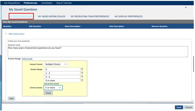 Create Preferences Introduction Getting Started The hiring site allows each individual hiring manager to create personal preferences that can be applied to each requisition, including a library of