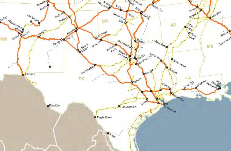 BNSF Network in Texas 5,100 route-miles Owned: 2,586 Trackage Rights: 2,524 Corpus