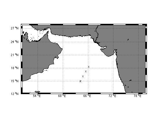 1. Sampling locations and ancillary data cast 18 19 20 24, 30 Fig. S1. Map of the locations sampled for primary nitrite maximum isotope measurements in the Arabian Sea during September-October 2007.