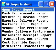Purchase Order Reports Menu Return Reasons Code Maintenance Return reason codes are used in Goods Returned Entry to explain why items are being returned.