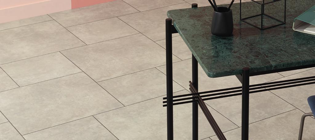 Stone - Monument Concrete SS5S3072 & Feature Stripping - Stria Volcanic AR0SMS42 Feature Stripping Add contrast, create a grout effect or define tile and plank shapes with Amtico feature stripping.