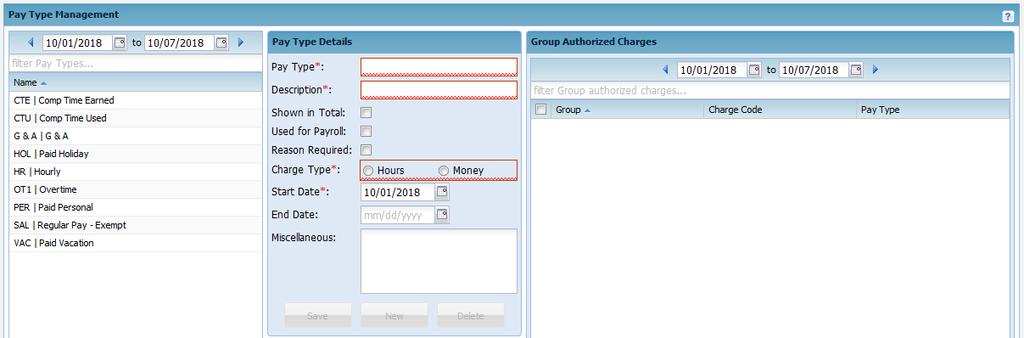 Pay Type Management The Pay Type Management page allows the Accountant user to add, edit or delete Pay Type information that can correlate to your accounting or payroll system.